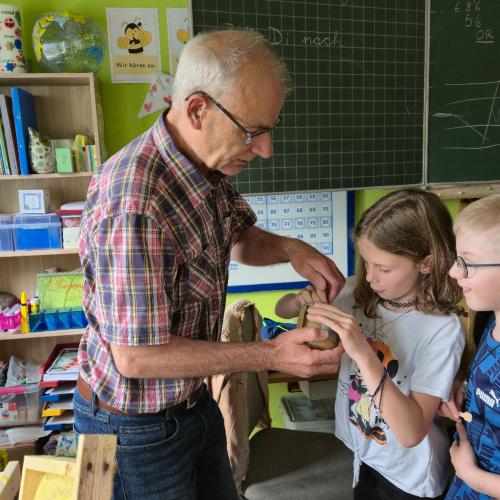 Die Kinder probieren Bienenhonig.