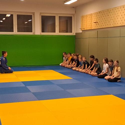 Kinder machen Judoübungen mit Stefanie Rainer.