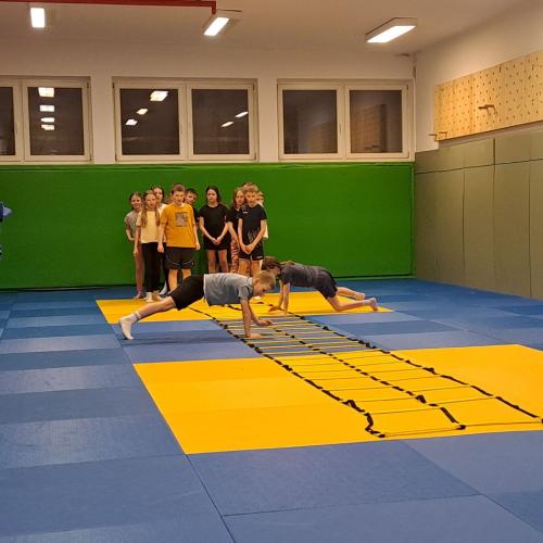 Kinder machen Judoübungen mit Stefanie Rainer.