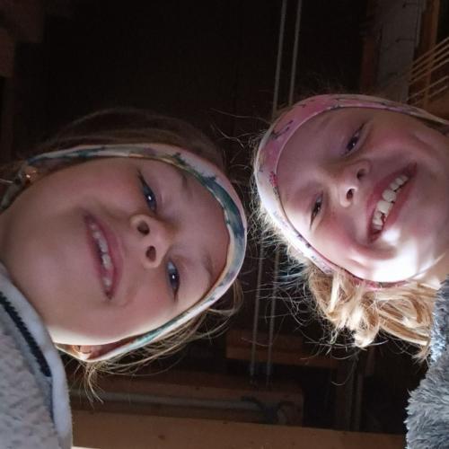 Die Kinder schauen sich die Teile der Orgel an.